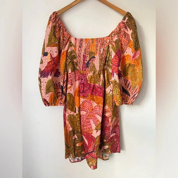 Kourt Dress Women’s Large Multi Palm Print Mini Tropical Resort Wear - Picture 6 of 11